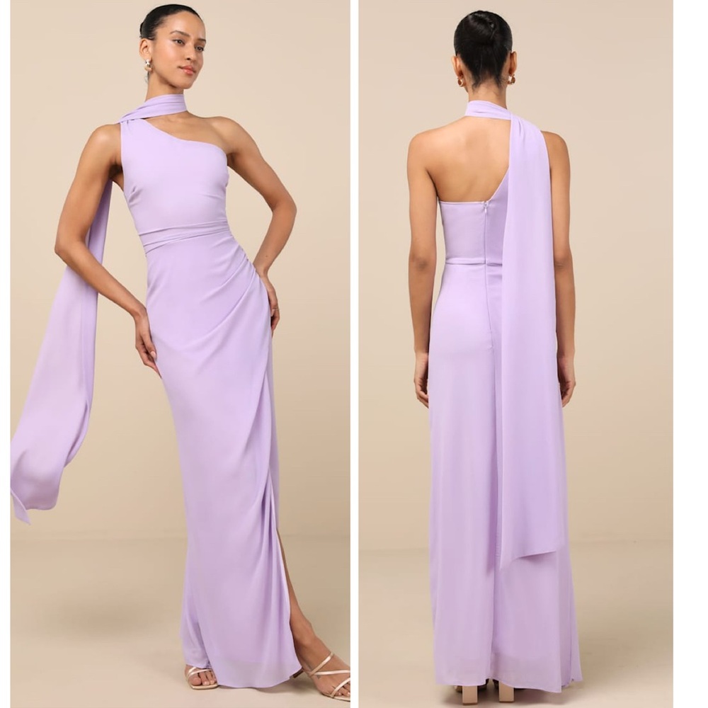 Lulus Adeline Lavender One-Shoulder Scarf Maxi Dress Size XL Wedding Formal Sexy